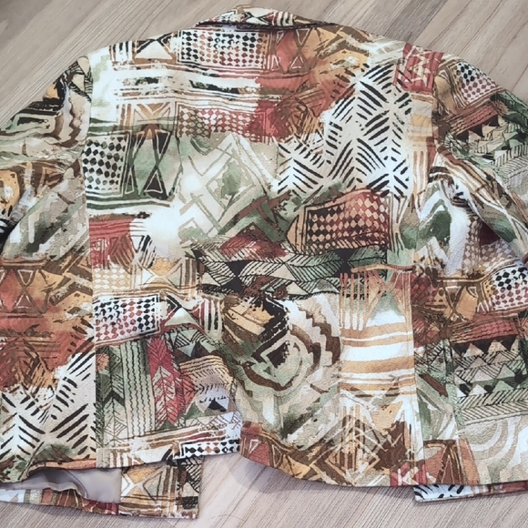 Alfred Dunner Brown Orange Green Cotton Blazer with African Inspired Pattern - Picture 5 of 5